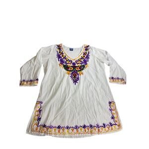 Peasant Tunic Embroidered Cotton Lightweight 2x Top Plus Size